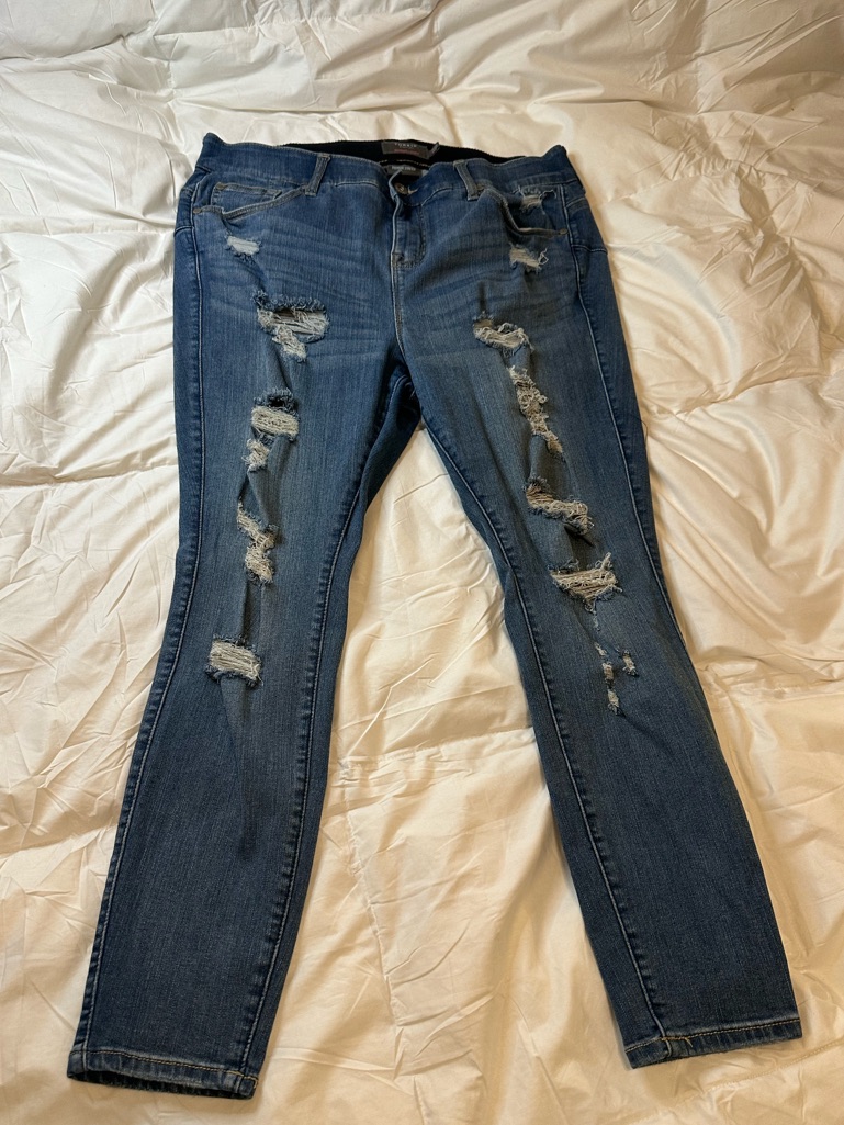 Torrid Distressed Dark Blue Skinny Jeans